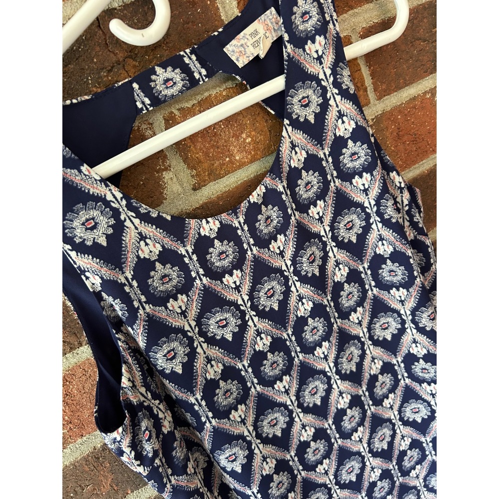 Pink Republic Womens Navy Blue Pink Boho Medallion Keyhole Back Shift Dress M